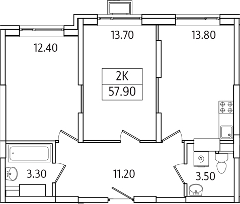 Планировка — Видный Берег 2.0, 2-комн., 58 м²