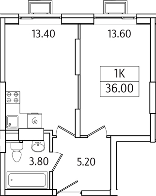 Планировка — Видный Берег 2.0, 1-комн., 36 м²