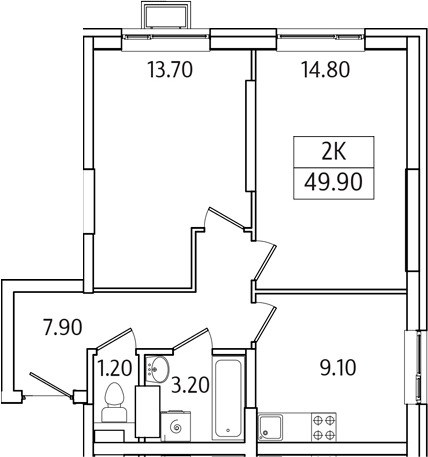 Планировка — Видный Берег 2.0, 2-комн., 50 м²