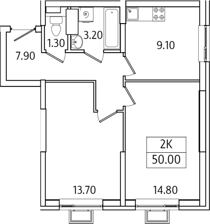 Планировка — Видный Берег 2.0, 2-комн., 50 м²