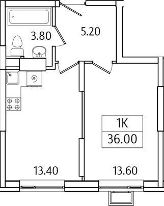 Планировка — Видный Берег 2.0, 1-комн., 36 м²