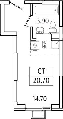 Планировка — Видный Берег 2.0, Студия, 21 м²