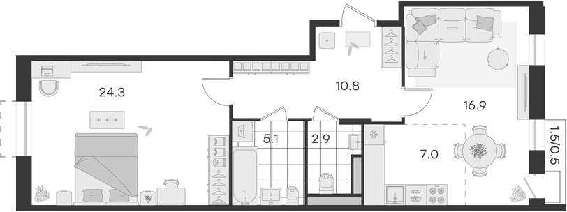 Планировка — Театральный, 2-комн., 67 м²