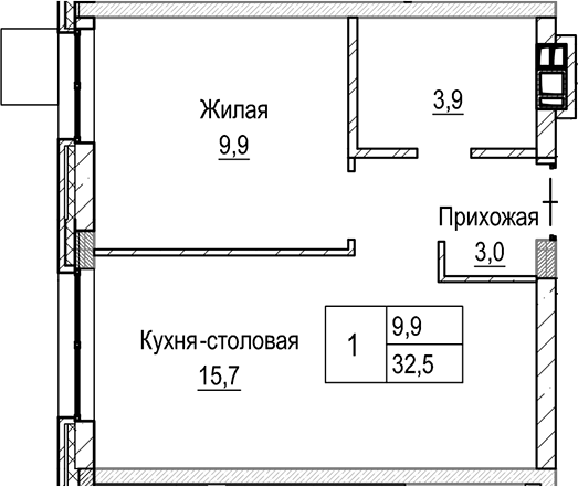 Планировка — Лесная Отрада, 2-комн., 33 м²