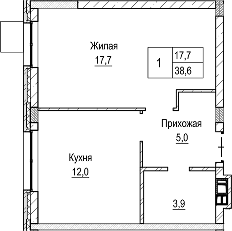 Планировка — Лесная Отрада, 1-комн., 39 м²