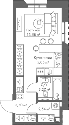 Планировка — МИРА, Студия, 30 м²