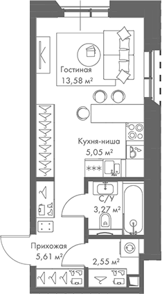 Планировка — МИРА, Студия, 30 м²