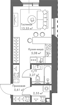 Планировка — МИРА, Студия, 30 м²