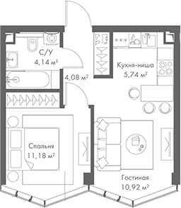 Планировка — МИРА, 2-комн., 36 м²