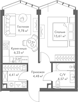 Планировка — МИРА, 2-комн., 45 м²