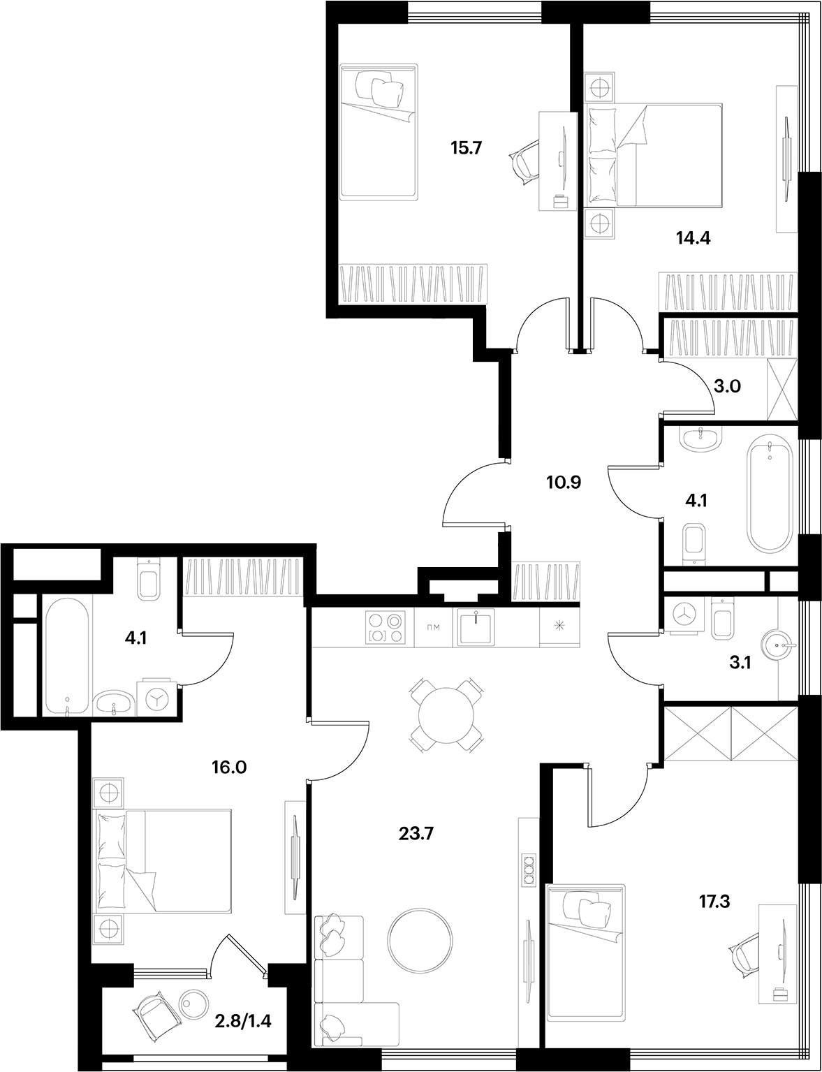 Планировка — ALIA, 5-комн., 112 м²
