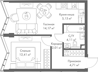 Планировка — МИРА, 2-комн., 43 м²