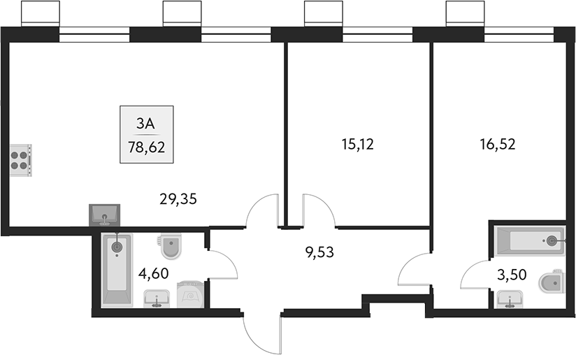 Планировка — Бархат.Сити, 3-комн., 79 м²