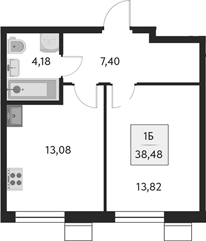 Планировка — Бархат.Сити, 1-комн., 38 м²