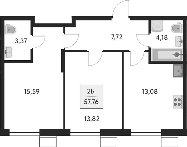 Планировка — Бархат.Сити, 2-комн., 58 м²