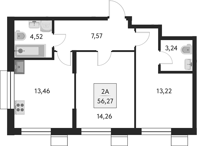 Планировка — Бархат.Сити, 2-комн., 56 м²