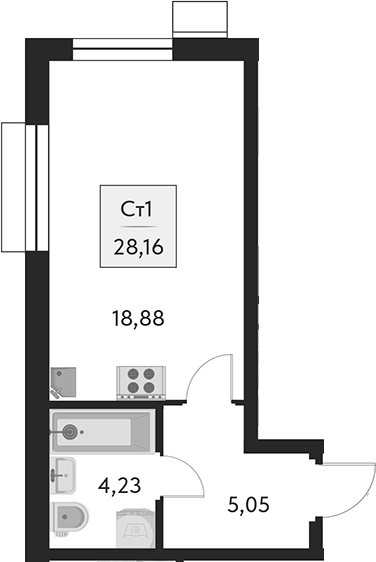 Планировка — Бархат.Сити, Студия, 28 м²