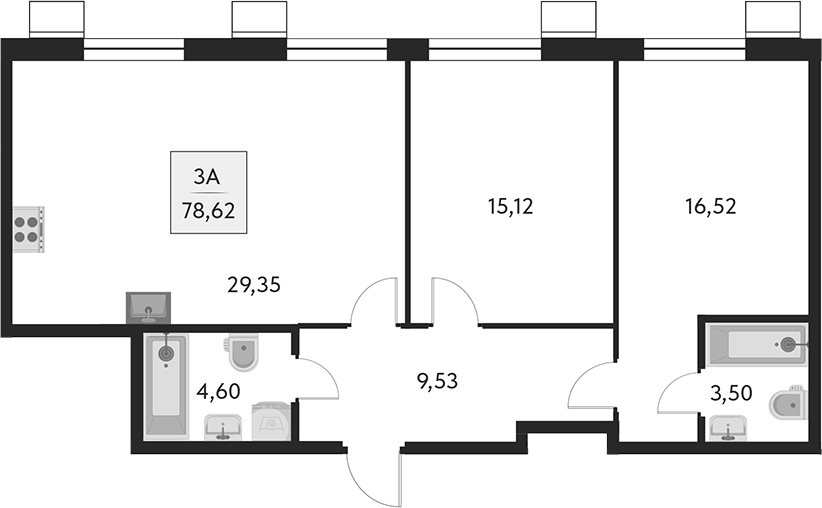 Планировка — Бархат.Сити, 3-комн., 79 м²