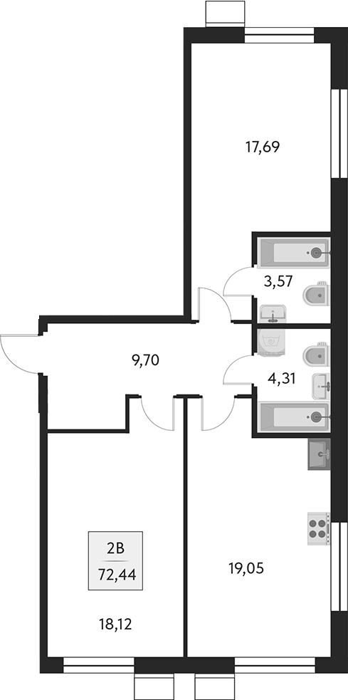 Планировка — Бархат.Сити, 3-комн., 72 м²