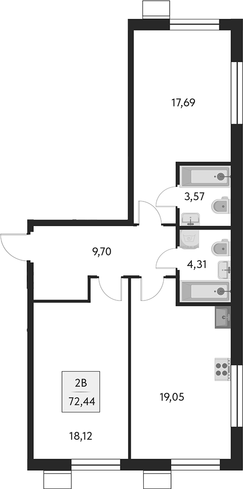 Планировка — Бархат.Сити, 3-комн., 72 м²