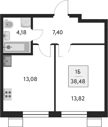 Планировка — Бархат.Сити, 1-комн., 38 м²