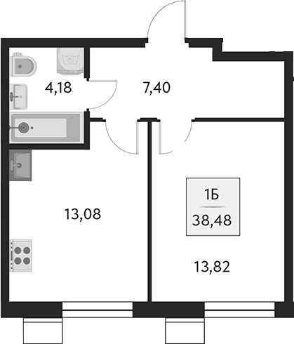 Планировка — Бархат.Сити, 1-комн., 38 м²