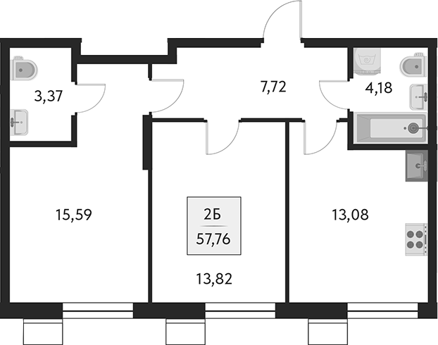 Планировка — Бархат.Сити, 2-комн., 58 м²
