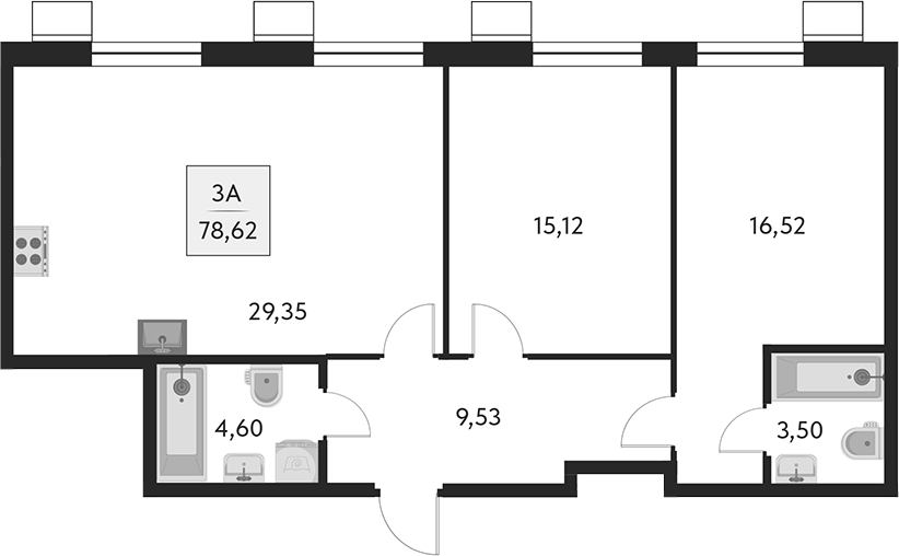 Планировка — Бархат.Сити, 3-комн., 79 м²