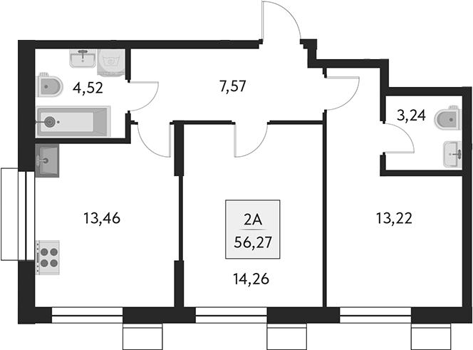 Планировка — Бархат.Сити, 2-комн., 56 м²