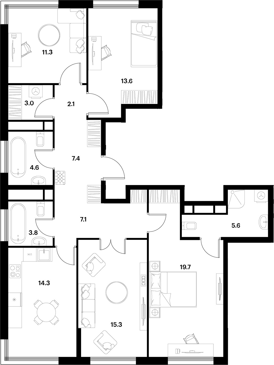 Планировка — ALIA, 4-комн., 108 м²