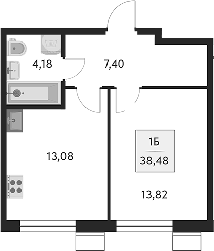 Планировка — Бархат.Сити, 1-комн., 38 м²