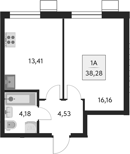 Планировка — Бархат.Сити, 1-комн., 38 м²