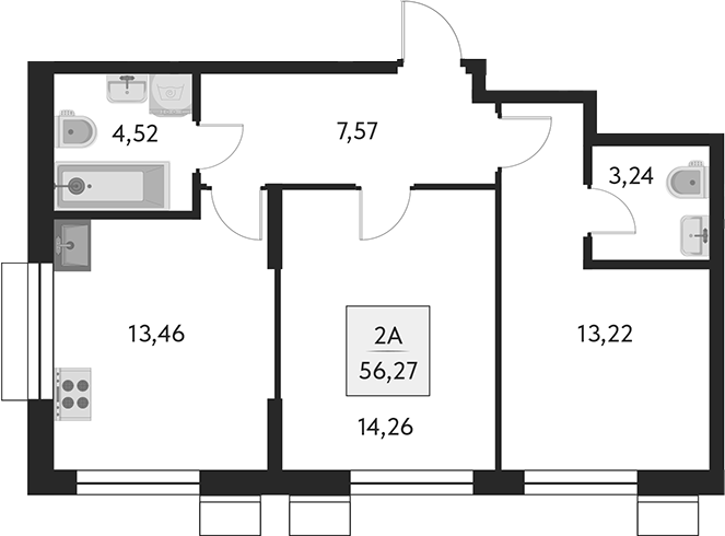 Планировка — Бархат.Сити, 2-комн., 56 м²