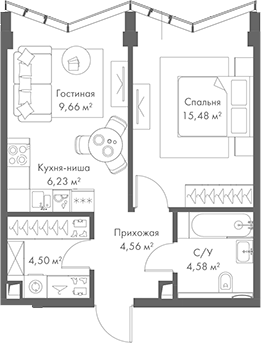 Планировка — МИРА, 2-комн., 45 м²