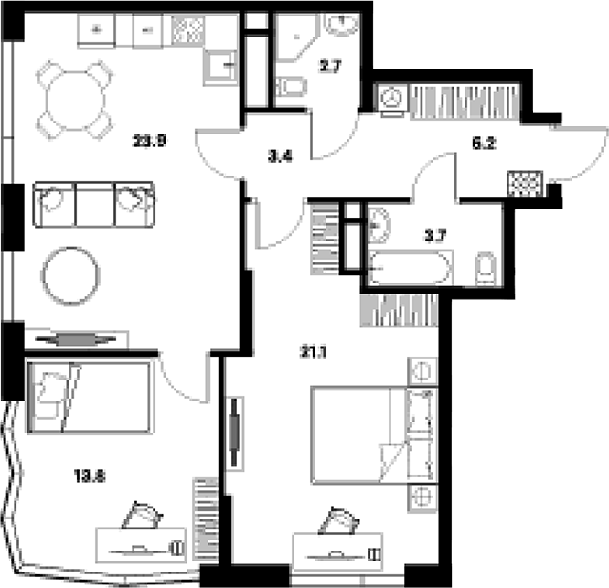 Планировка — ALIA, 3-комн., 75 м²