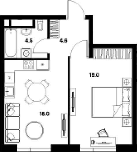 Планировка — ALIA, 2-комн., 46 м²