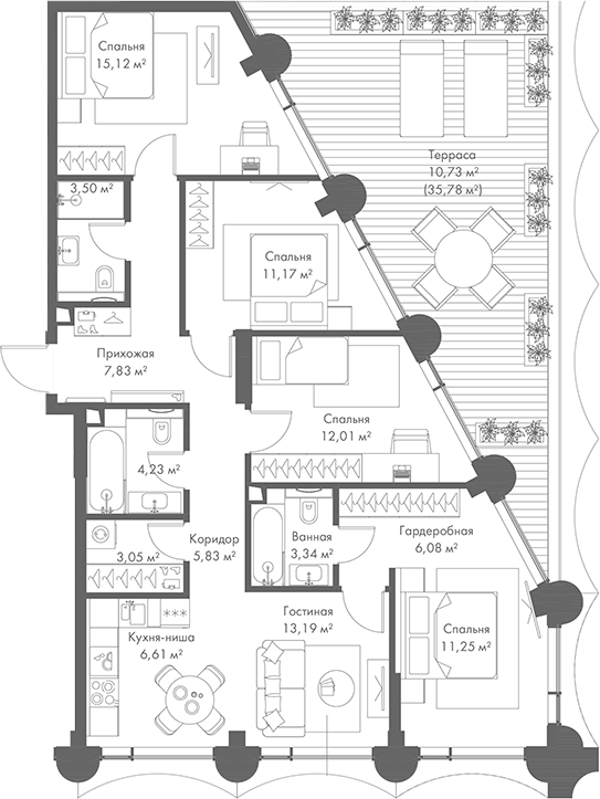 Планировка — МИРА, 5-комн., 103 м²