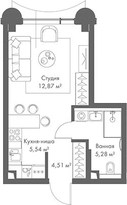 Планировка — МИРА, Студия, 28 м²
