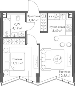 Планировка — МИРА, 2-комн., 36 м²