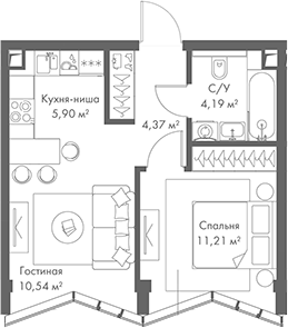 Планировка — МИРА, 2-комн., 36 м²