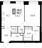 Планировка — Amber City, 2-комн., 59 м²