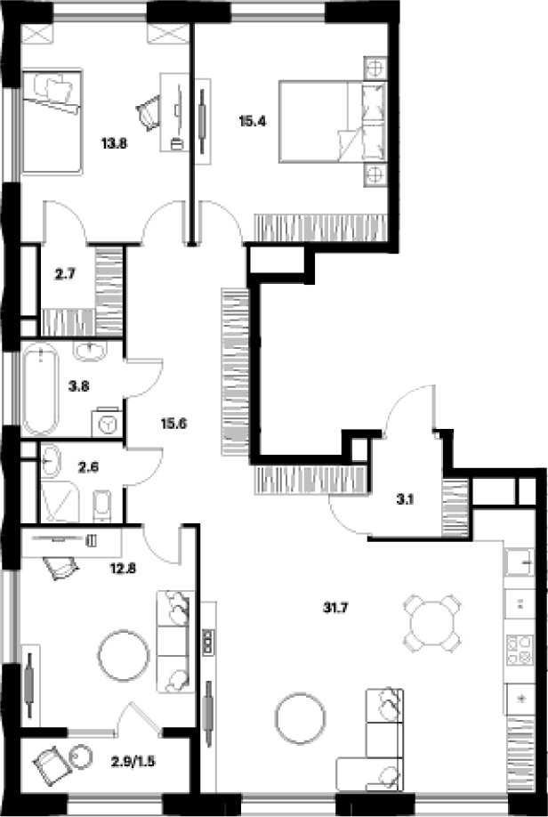 Планировка — ALIA, 4-комн., 102 м²
