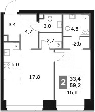 Планировка — Amber City, 2-комн., 59 м²