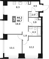 Планировка — Amber City, 3-комн., 69 м²
