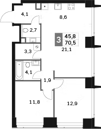 Планировка — Amber City, 3-комн., 71 м²