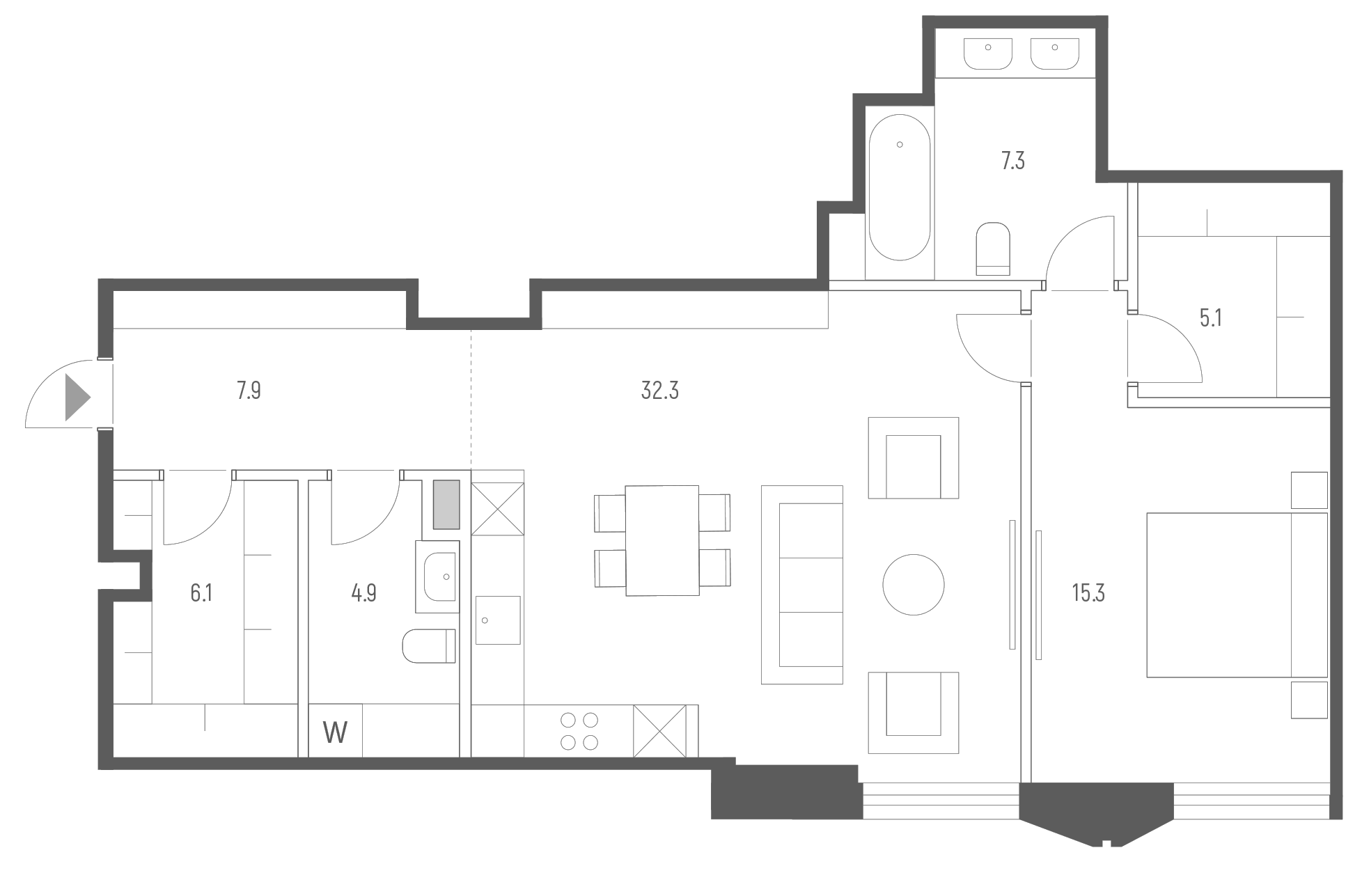 Планировка — Vesper Кутузовский, 2-комн., 79 м²