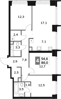 Планировка — Amber City, 4-комн., 86 м²