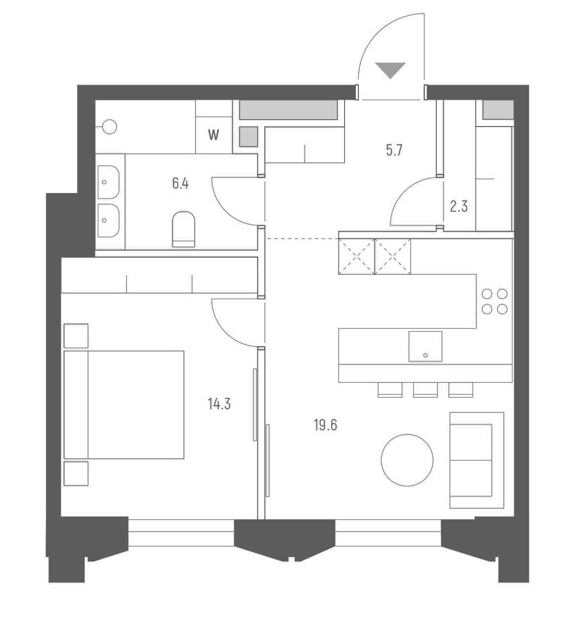 Планировка — Vesper Кутузовский, 2-комн., 48 м²