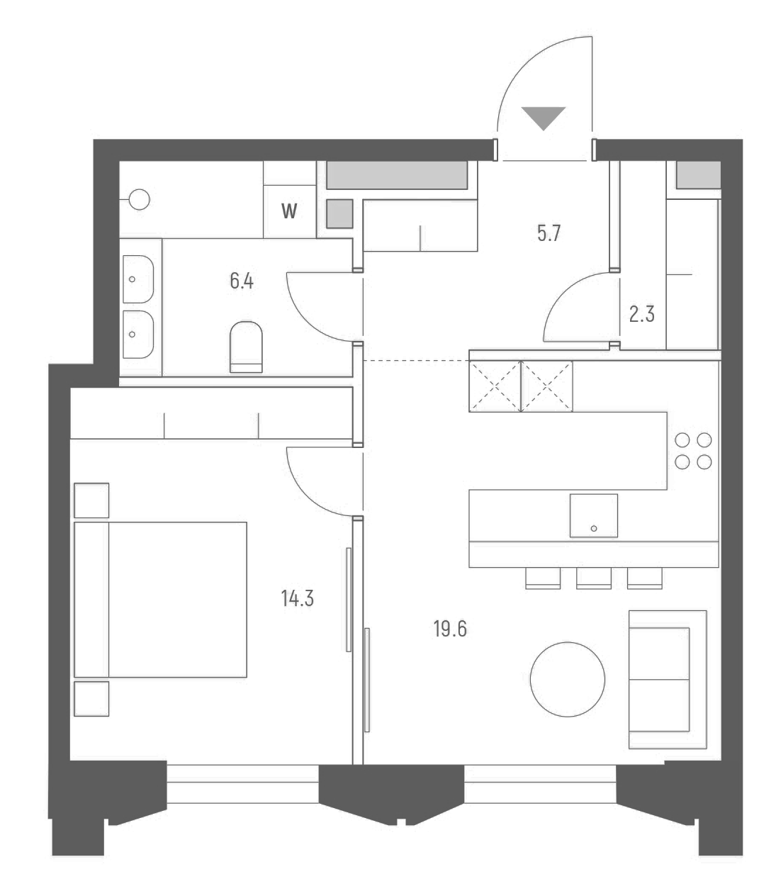 Планировка — Vesper Кутузовский, 2-комн., 48 м²