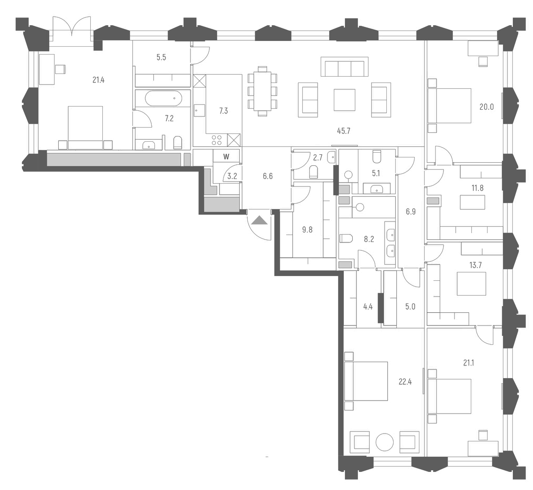 Планировка — Vesper Кутузовский, 5-комн., 228 м²